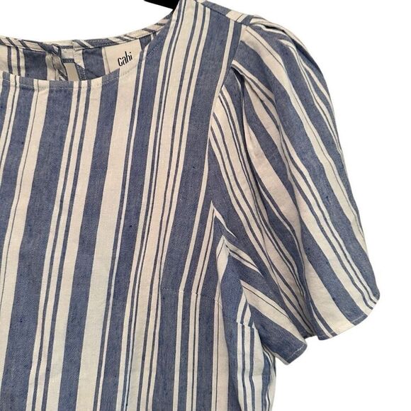 Cabi blue and white striped linen blouse- size s - Picture 4 of 8